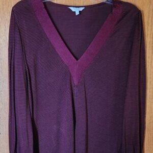 Women's Lucky Brand Burgundy & Black Stripped Top Small